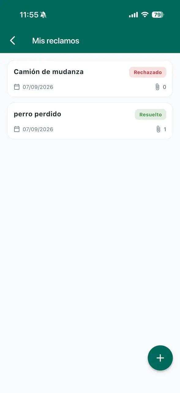 Pantalla Mensajería y Reclamos
