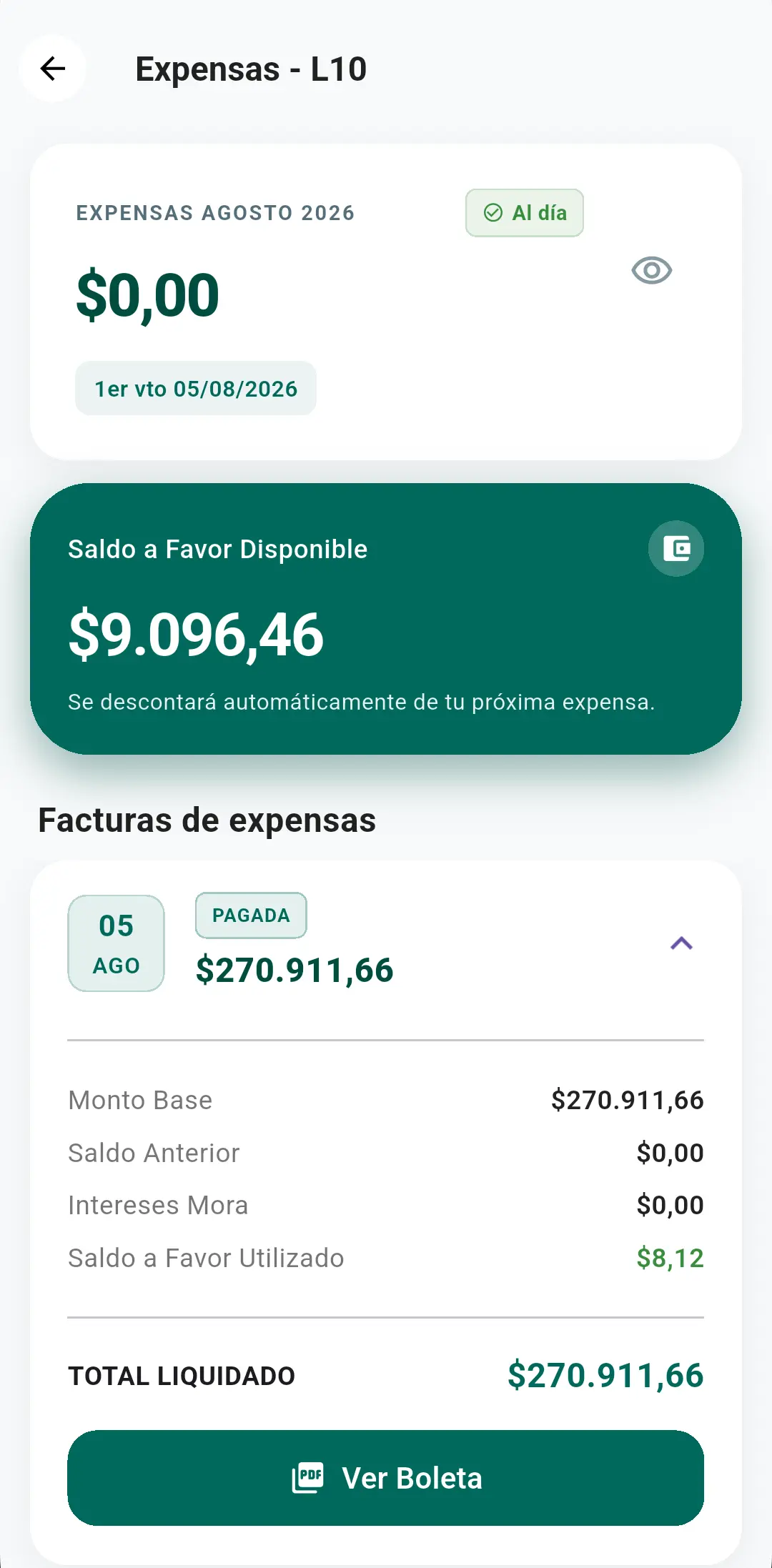 Pantalla Expensas