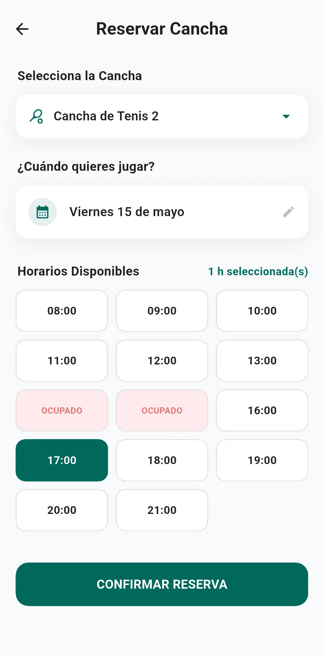 Pantalla Reservas